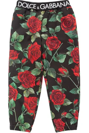 Dolce & Gabbana Rose Print Cotton Sweatpants W/logo