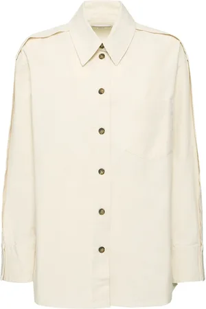 Victoria Beckham Pleat Detail Oversize Cotton Denim Shirt