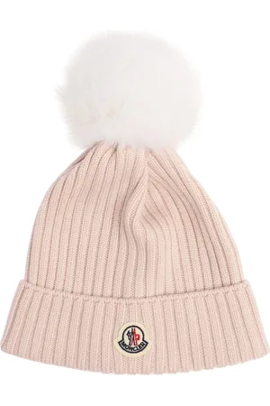 Moncler Logo Virgin Wool Pom Pom Beanie