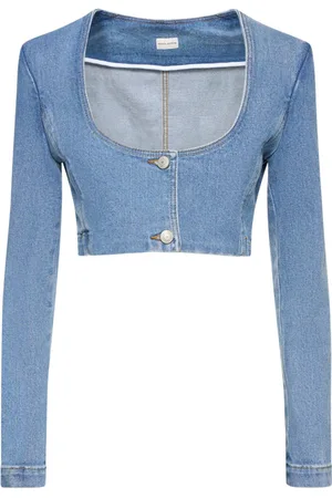 MAGDA BUTRYM Scoop Neck Cotton Denim Crop Jacket