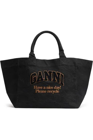 Ganni Xxl Logo Denim Tote Bag
