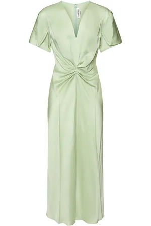 Victoria Beckham Gathered Crepe Satin Midi Dress