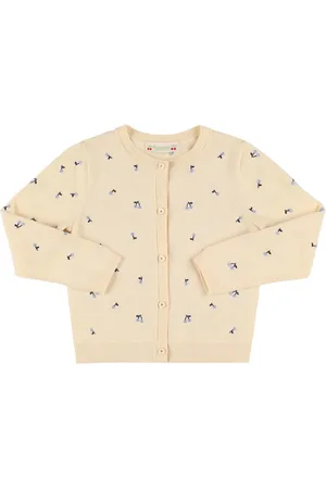 BONPOINT Cherry Embroidered Cotton Knit Cardigan