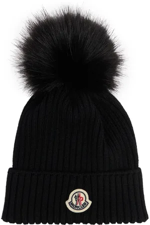 Moncler Logo Virgin Wool Pom Pom Beanie