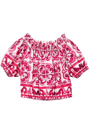 Dolce & Gabbana Majolica Print Cotton Poplin Crop Top