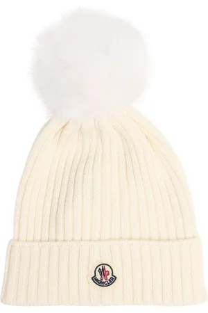 Moncler Logo Virgin Wool Pom Pom Beanie
