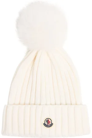 Moncler Logo Extrafine Wool Pom Pom Beanie