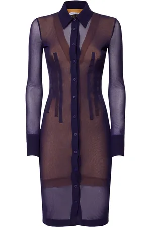 The Attico Stretch Tulle Mini Shirt Dress