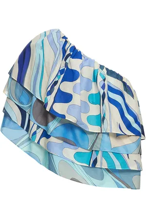 Puccini Printed Muslin Ruffles One Shoulder Top