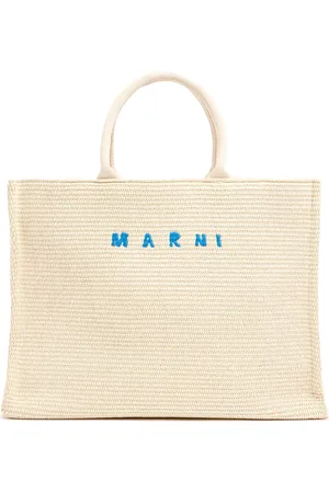 Marni Medium Logo Raffia Effect Tote Bag