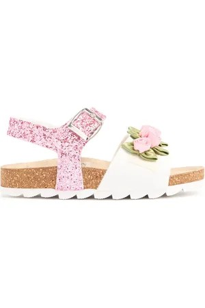 MONNALISA Glittered Sandals W/ Flower Appliqué