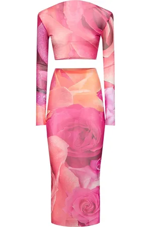 Roberto Cavalli Garden Rose Stretch Tulle Top & Skirt