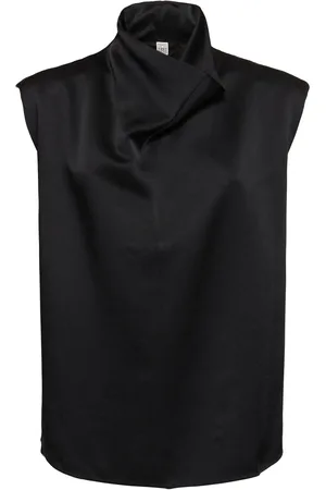 Totême Sleeveless Draped Satin Funnel-neck Top