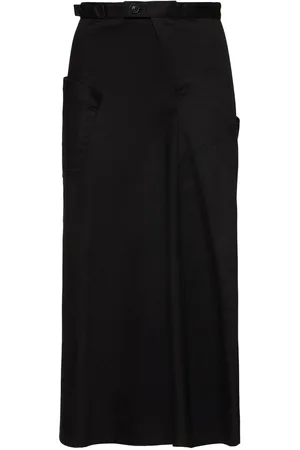 YOHJI YAMAMOTO Flared Cotton Twill Midi Skirt W/ Gusset