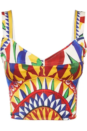 Dolce & Gabbana Carretto Print Silk Blend Crop Top