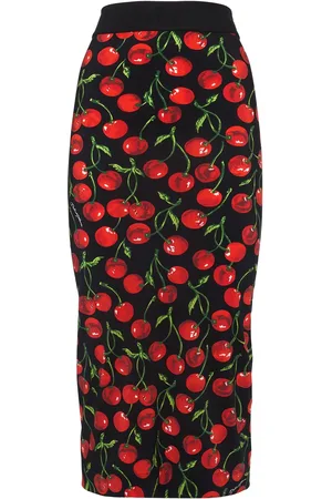 Dolce & Gabbana Cherry Print Tech Jersey Midi Skirt