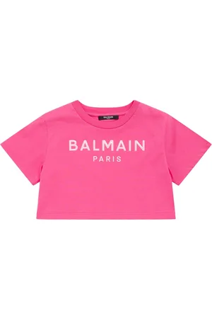 Balmain Printed Cotton Jersey Cropped T-shirt