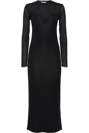 Nina Ricci Sheer Knit Long Sleeve Midi Dress