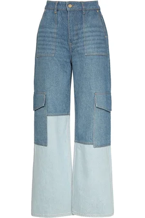 Ganni High Rise Cotton Denim Cargo Jeans