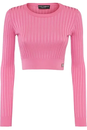 Dolce & Gabbana Rib Knit Silk Crop Sweater