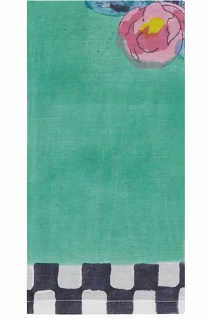 LISA CORTI Set Of 4 Green Tile Printed Napkins