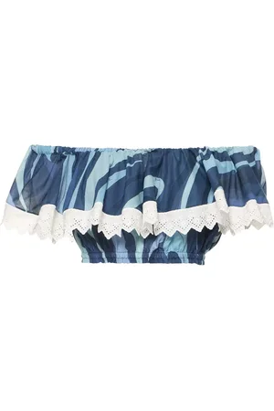 Puccini Marmo Printed Cotton Muslin Crop Top