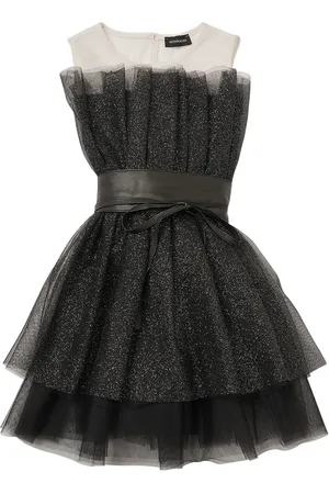 MONNALISA Glittered Tulle Dress W/ Belt