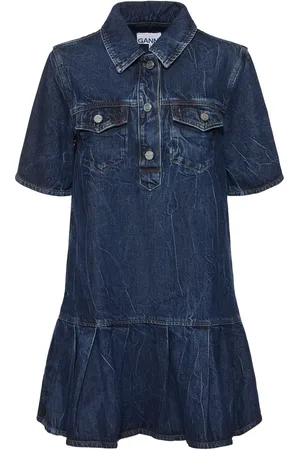Ganni Crinkled Denim Mini Dress