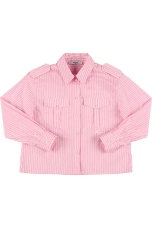 Msgm Stripe Print Cotton Blend Poplin Shirt