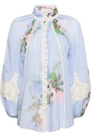ZIMMERMANN Everley Printed Poly & Lace Shirt