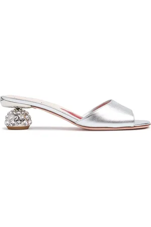 Roger Vivier 50mm Jewel Heel Metallic Leather Mules