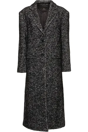 ANINE BING Quinn Wool Blend Herringbone Tweed Coat