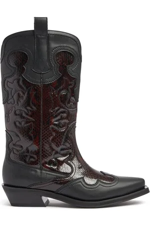 Ganni 40mm Mid Shaft Embroidered Western Boots