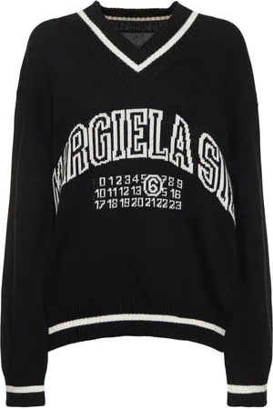 Maison Margiela Logo Jacquard Knit V-neck Sweater