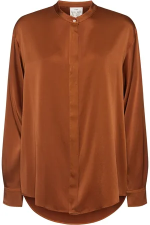 FORTE FORTE Stretch Silk Satin Mandarin Collar Shirt