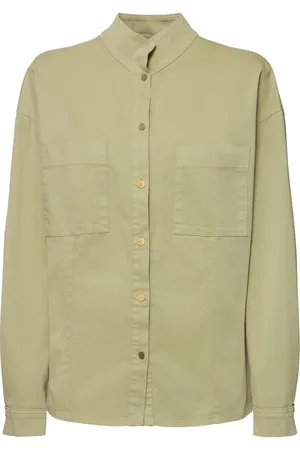 FORTE FORTE Cotton Blend Twill Mandarin Collar Shirt