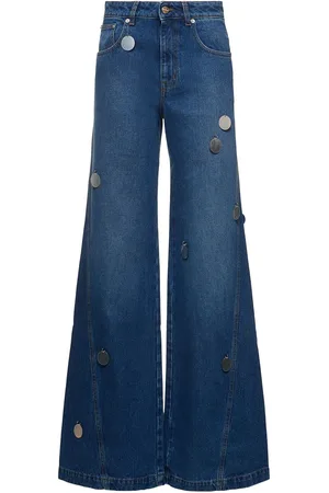 DAVID KOMA Denim Wide Jeans W/ Plexi Embellishments