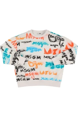 Msgm Logo Cotton Crewneck Sweatshirt