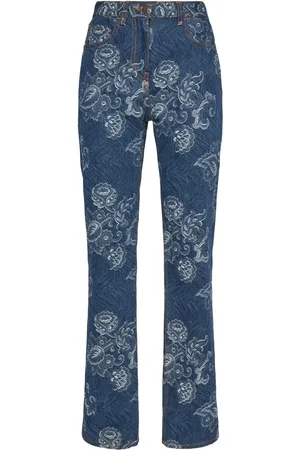 Etro High Rise Printed Denim Straight Jeans