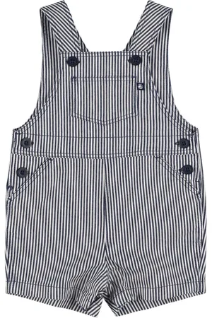 Petit Bateau Striped Cotton Blend Twill Overalls
