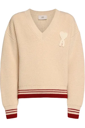 Ami Rib Knit Wool V-neck Sweater