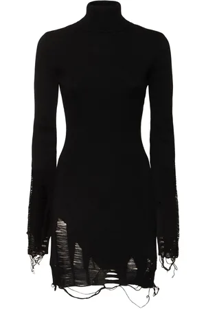 Maison Margiela Compact Distressed Wool Blend Mini Dress