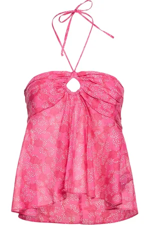 Marant Etoile Gabao Floral Print Cotton Top W/ Ruffles