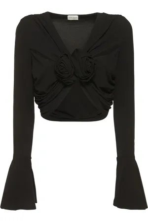 MAGDA BUTRYM Draped Jersey Long Sleeve Top W/ Flowers
