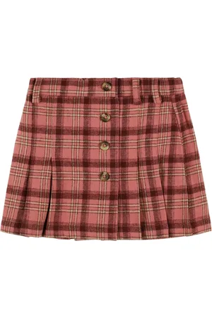 Emile & Ida Pleated Check Print Cotton Skirt