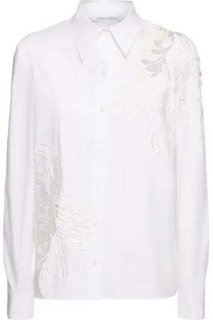 Alberta Ferretti Flower Embroidered Stretch Cotton Shirt