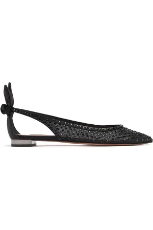 Aquazzura 10mm Bow Tie Crystal & Tulle Flats