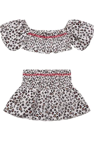 MONNALISA Printed Cotton Muslin Crop Top & Skirt
