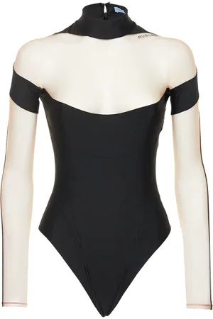 MUGLER Sheer Tulle & Jersey Bodysuit