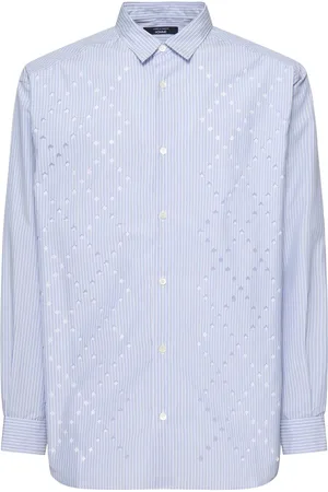 Comme des Garçons Perforated Cotton Blend Striped Shirt